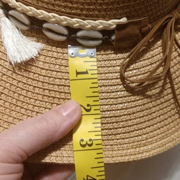 Unisex Western Straw Sun Hat Cowrie Cowry Shells 3.5" Wide Brim Khaki Tan Boho - Picture 12 of 14
